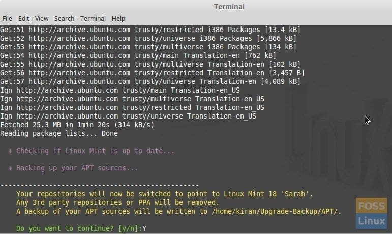 Confirm Y (YES) during Installaion