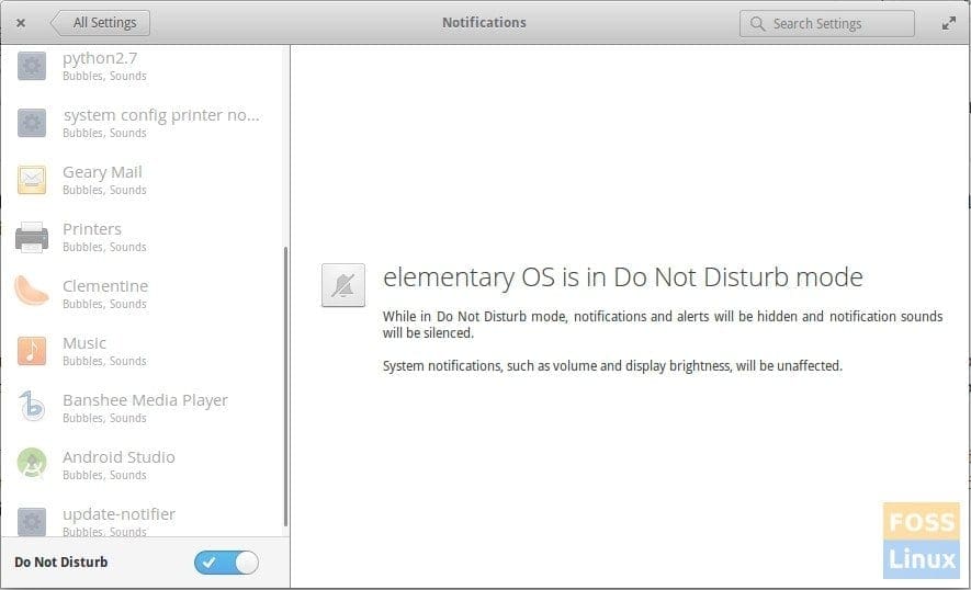Do Not Disturb Mode in elementary OS