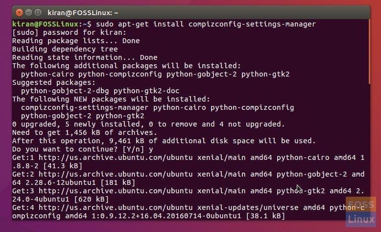 Terminal - Install Compiz Settings Manager