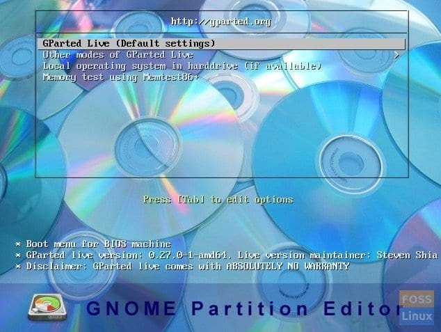 GParted Boot Screen