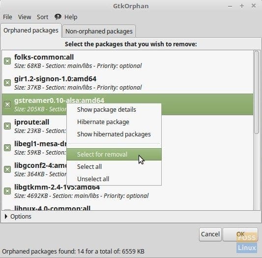 GtkOrphan Utility running on Linux Mint