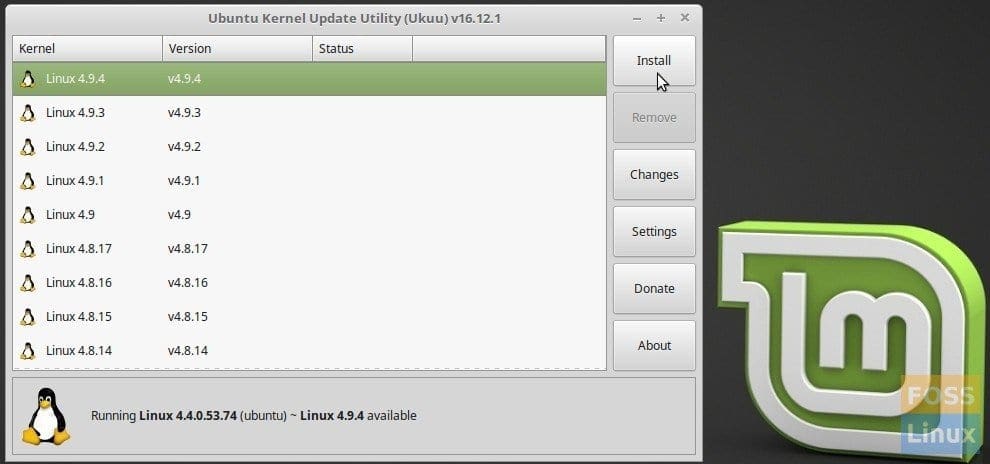 Ubuntu Kernel Update Utility running on Linux Mint