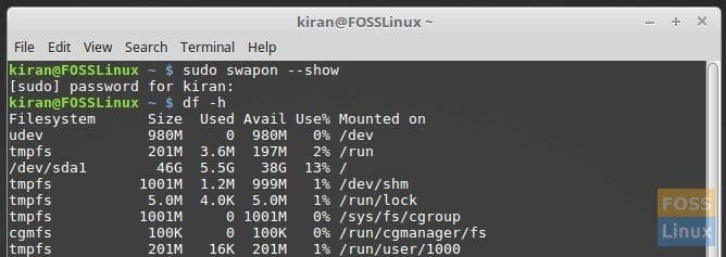 Terminal - Showing Current Partitions