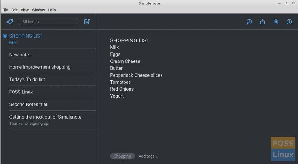 Simplenote on Linux Mint