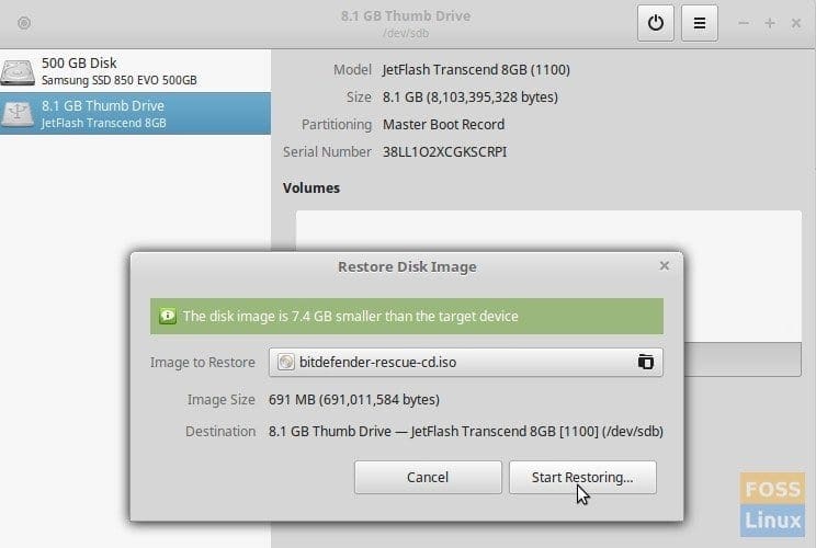 Write Bitdefender Rescue CD image to USB flash drive