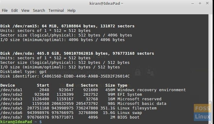 fdisk command output