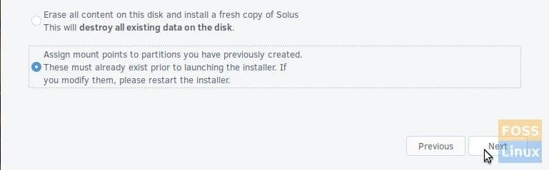 Install Solus by manually specifying partitions