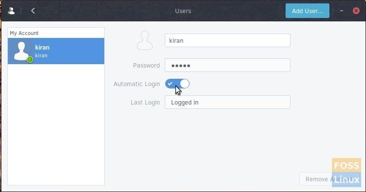 Enable Automatic Login for an account