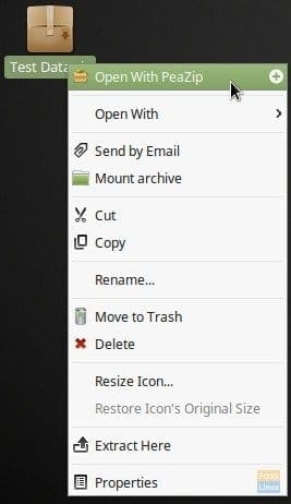 Right-click Context menu on a archive