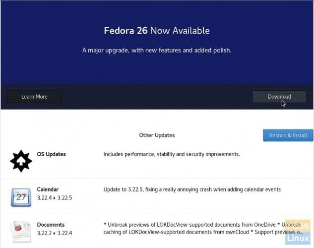 Fedora 26 upgrade notification