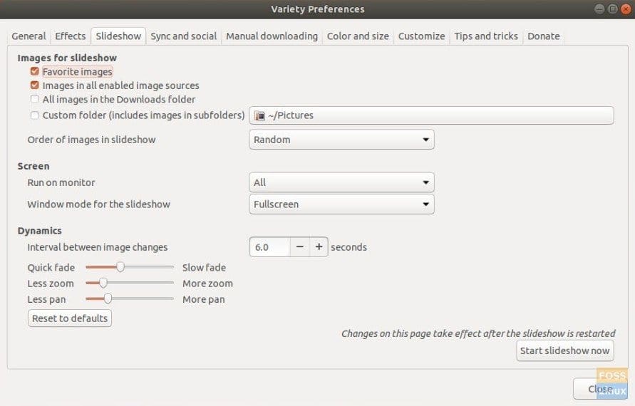 Slideshow Preferences