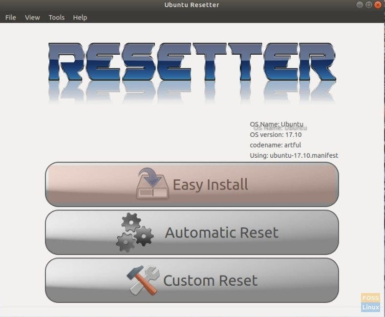 Resetter User Interface