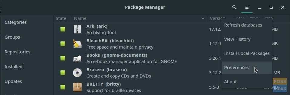 Package Manager in Manjaro 17.1 GNOME