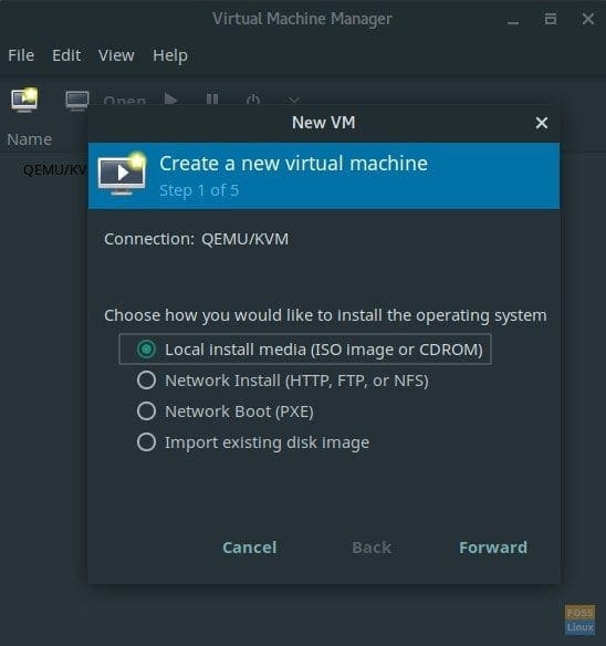 Virtual Machine Manager running in Manjaro Linux