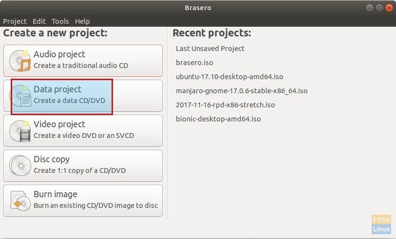 Brasero User Interface