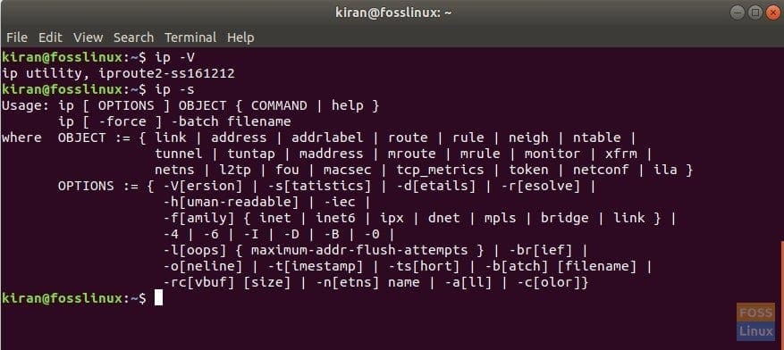 ip command usage in Ubuntu 17.10