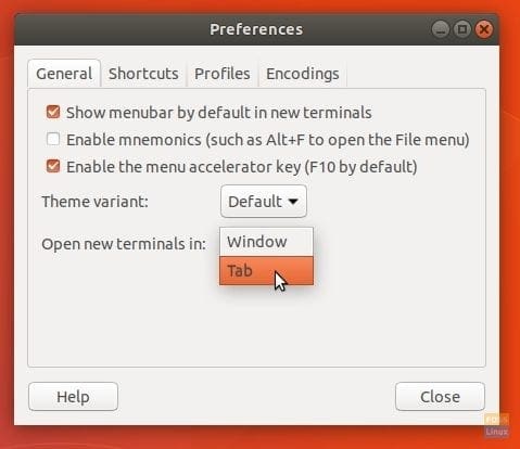 Editing Preferences - Open Terminal in Tabs