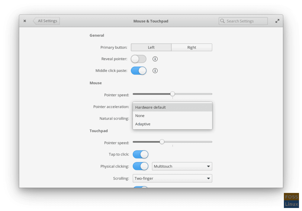 Mouse and Touchpad Settings in Juno