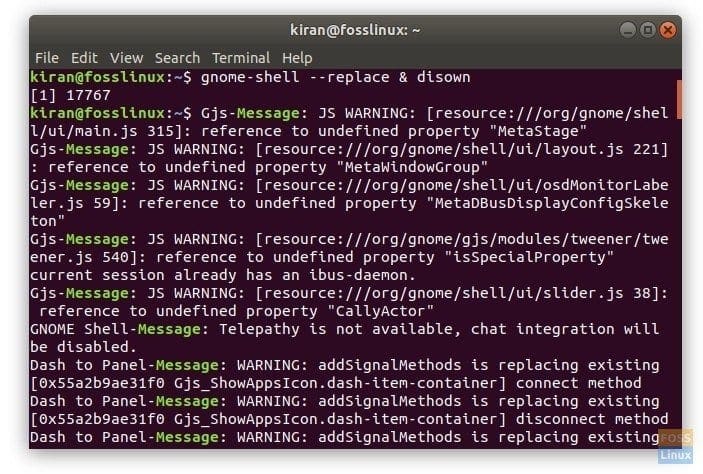 Resetting GNOME from Terminal in Ubuntu 17.10