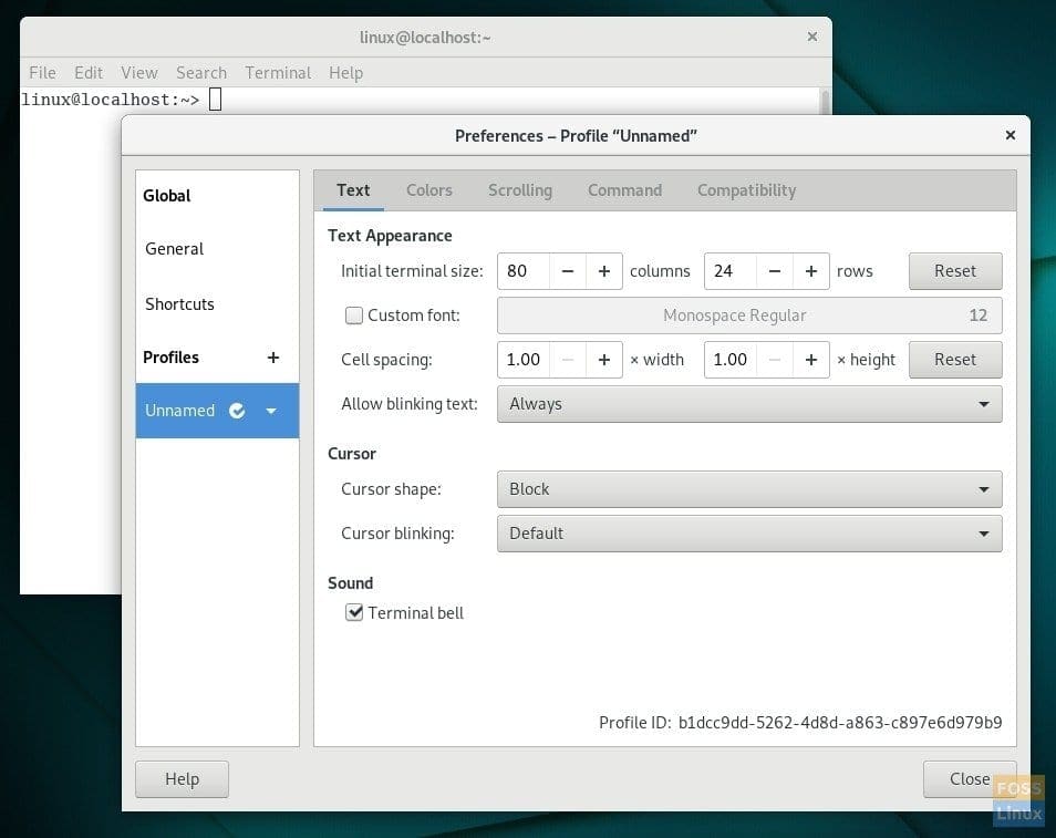 Terminal Preferences in GNOME 3.28