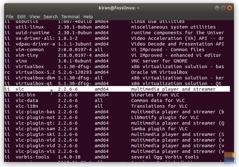 dpkg --list command listing all apps in Ubuntu 17.10 Terminal