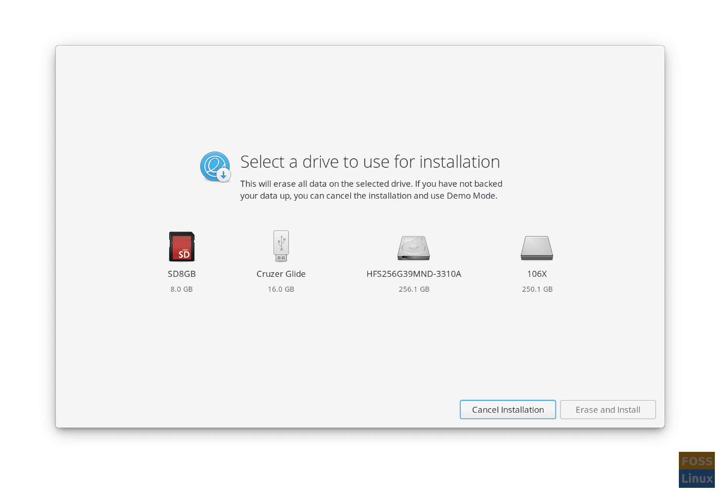 elementary OS new installer - select drive for installation