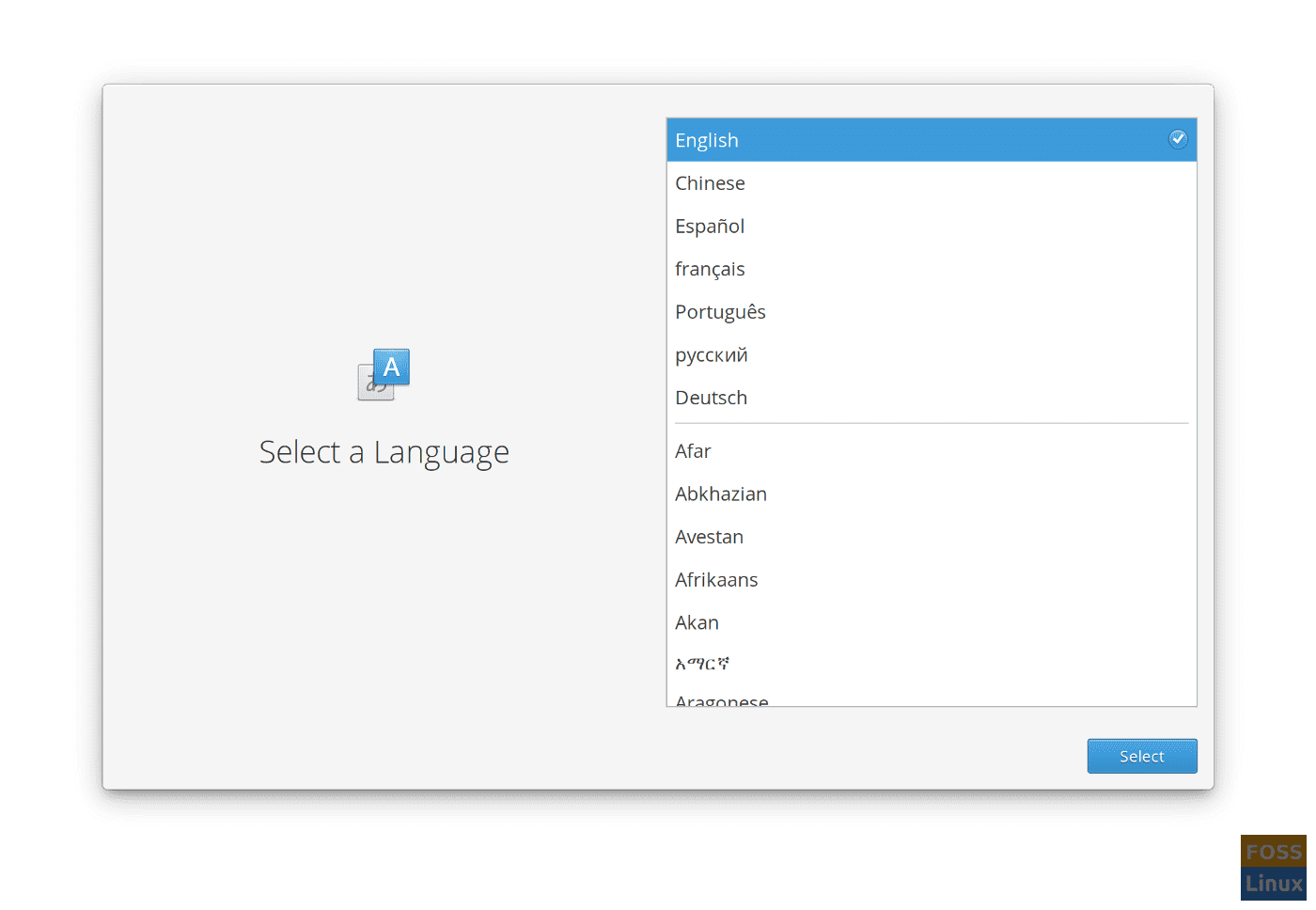 elementary OS new installer (select language)