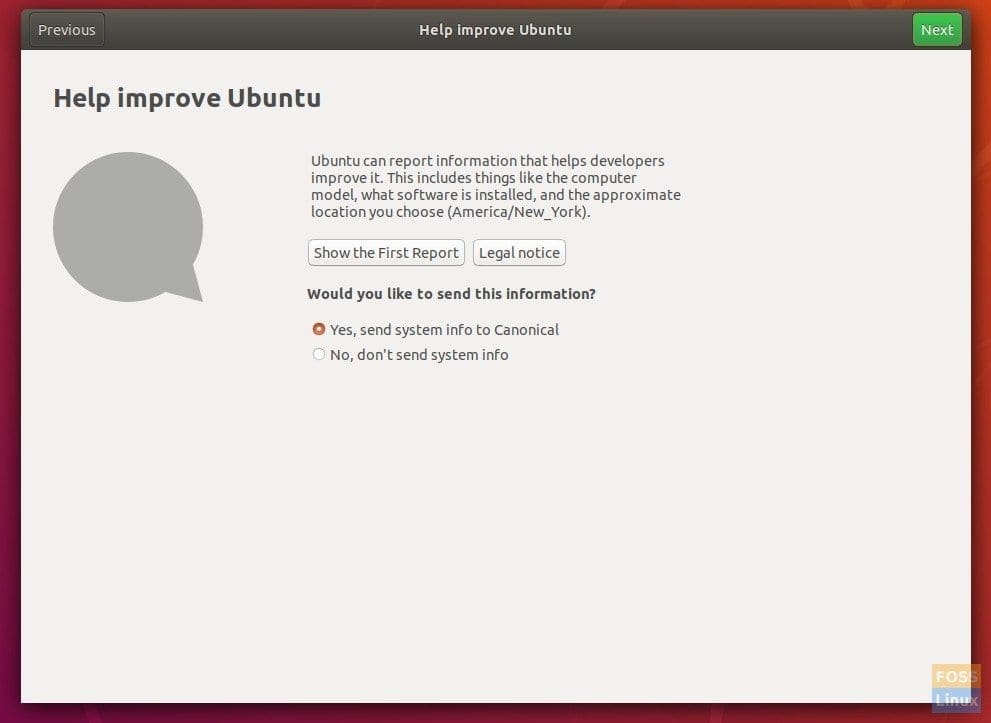 Ubuntu 18.04 Data Collection Screen