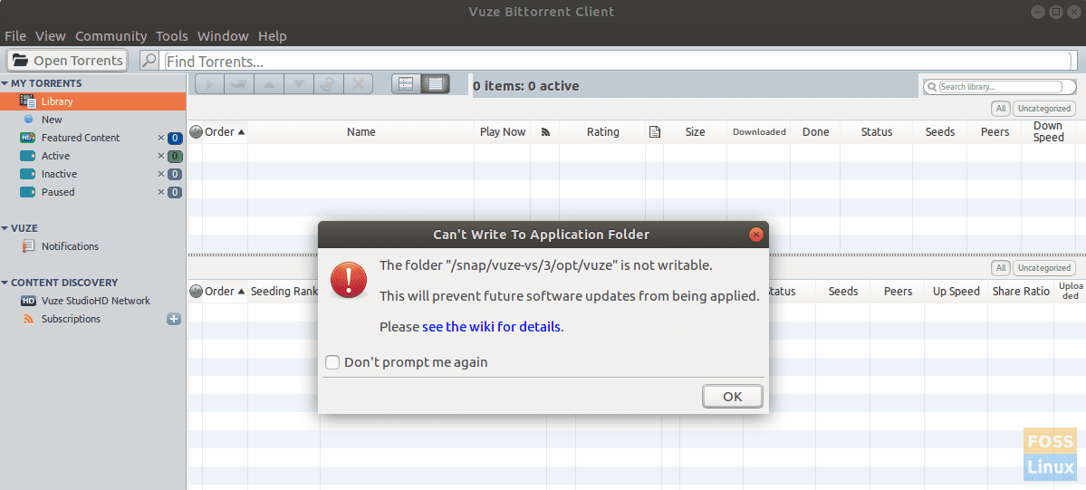 Vuze Error - Folder not writable