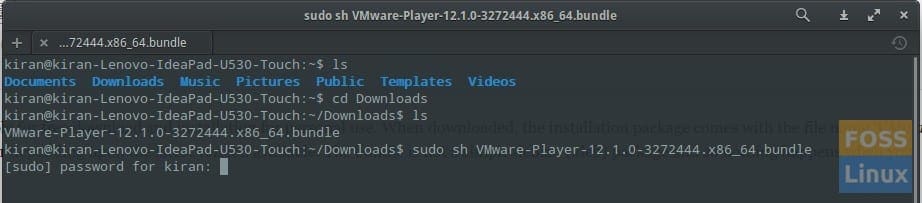 Terminal - Installation of VMware Workstation PlayerTerminal - Installation of VMware Workstation Player