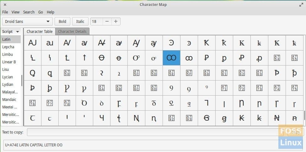 Character Map in elementary OS Character Map in elementary OS