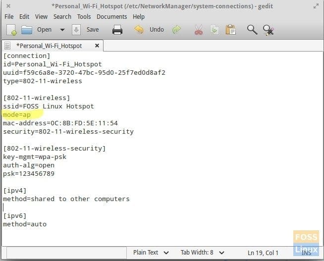 Edit Wi-Fi Connection Infrastructure Paramater
