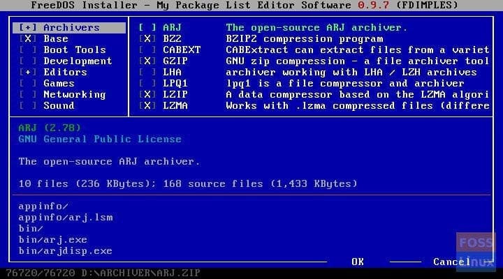 FreeDOS Installer—My Package List Editor Software