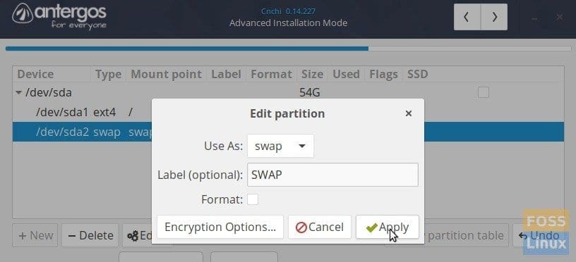 Antergos Installer - Advance Installation Mode - Configure SWAP space