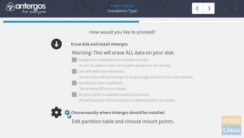 Antergos Installer - Choose Installation Type