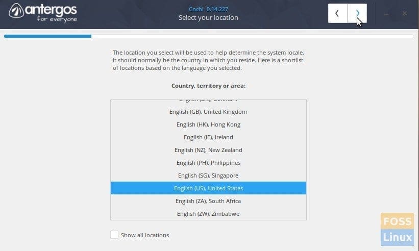 Antergos Installer - Select your location