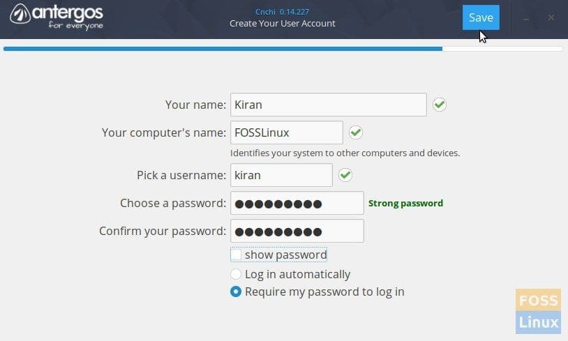 Enter User Account Details