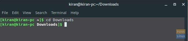Showing cd command use