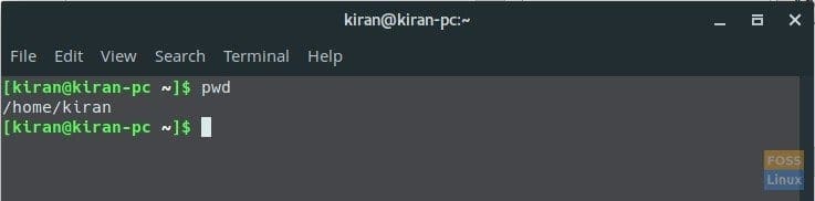 pwd command usage in Manjaro Terminal