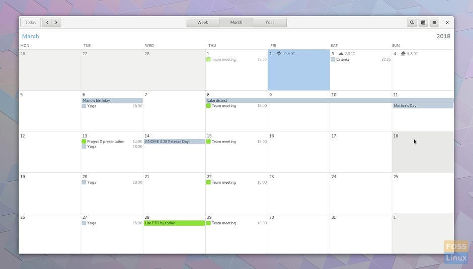 Calendario GNOME 3.28