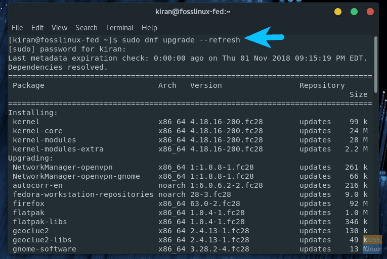 Updating Fedora 28