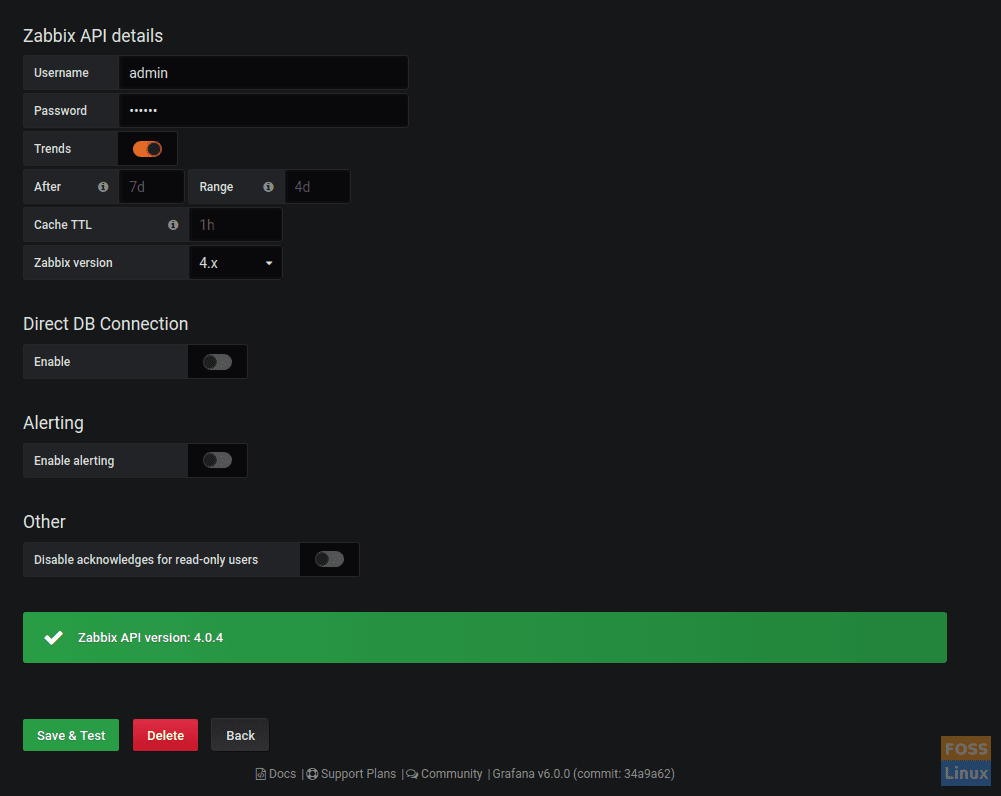 Save and Test DataSource