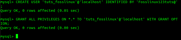 Create new user and grant permissions