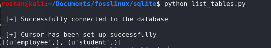 list of tables present in a database