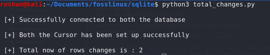 total changes in sqlite using python