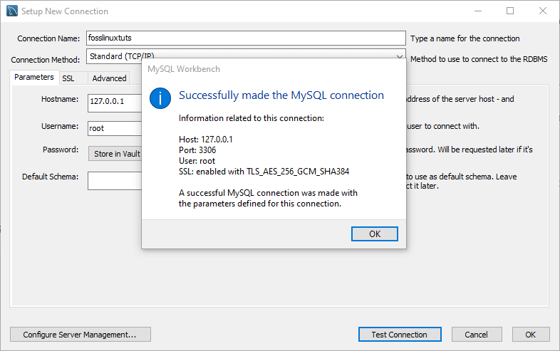 MySQL Workbench successful connection
