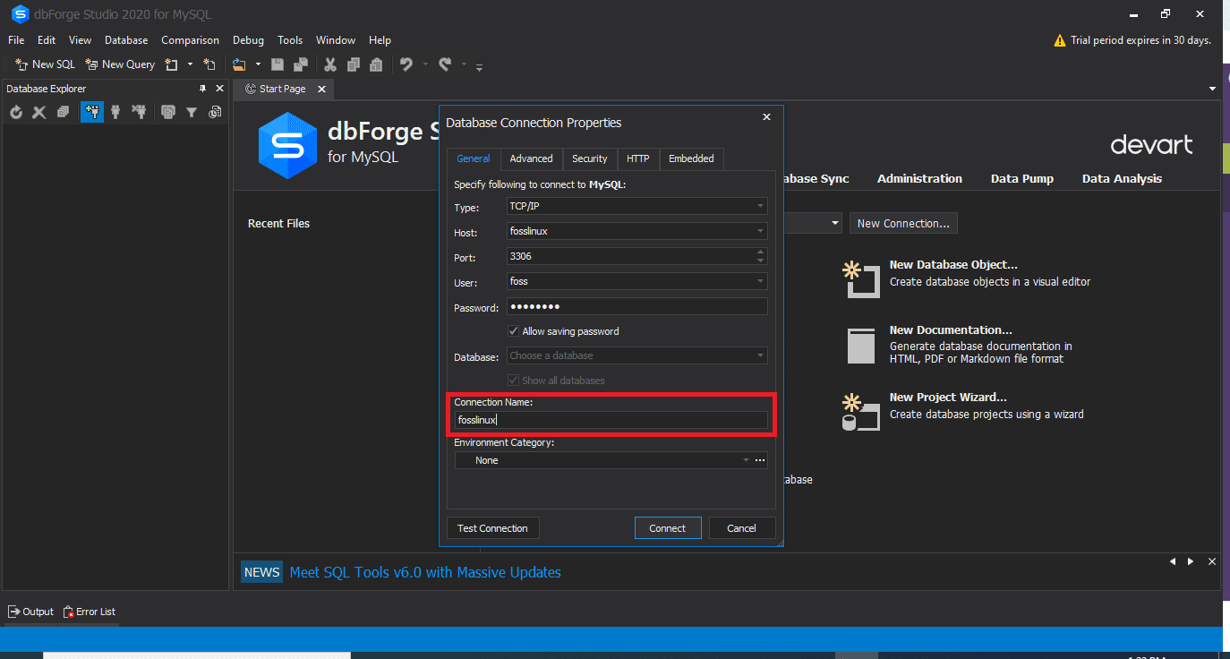MySQL connection name