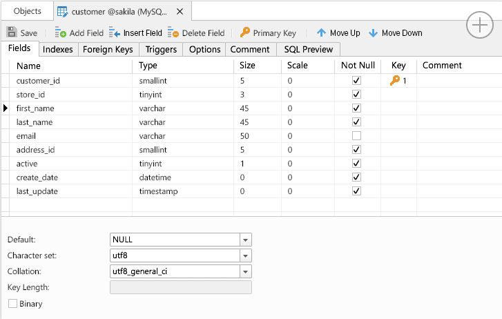 Navicat for MySQL object designer