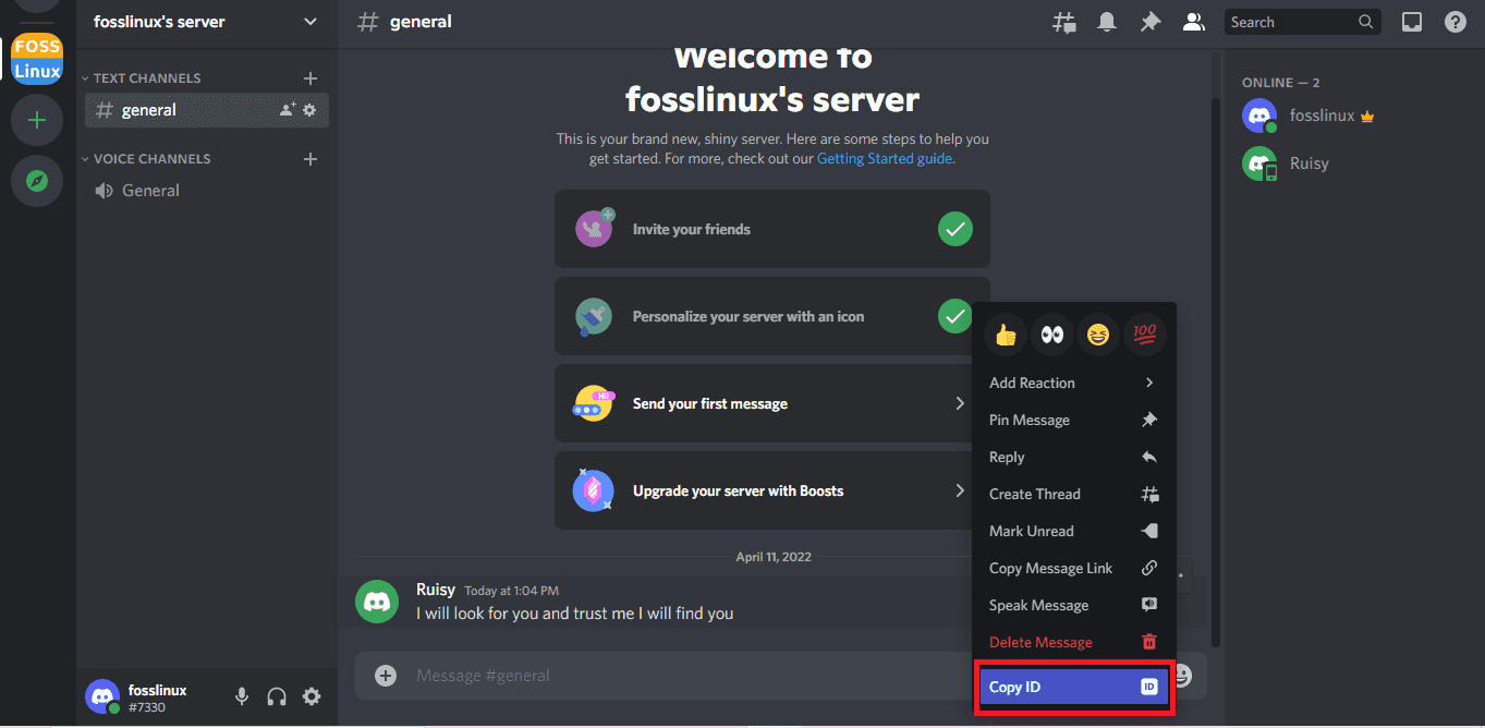 select copy message id