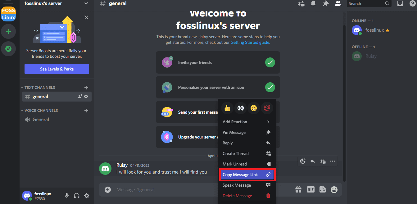 select copy message link